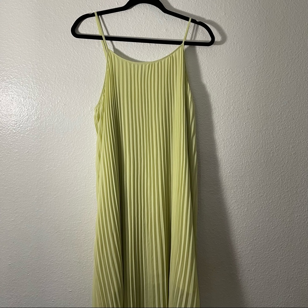 Beautiful Tea Green Accordion Midi Dress.